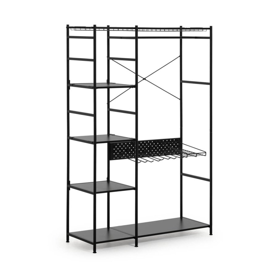 KAVE HOME Storn skab m. hylder og kroge - sort melamin og stl (120x182)
