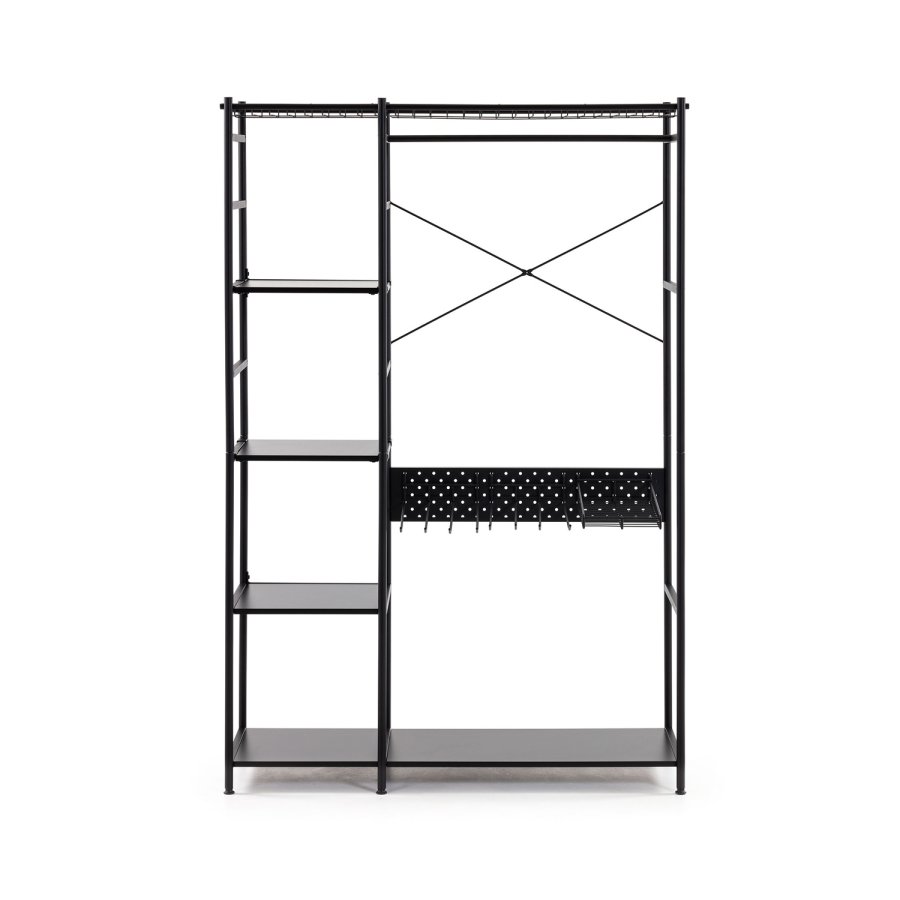 KAVE HOME Storn skab m. hylder og kroge - sort melamin og stl (120x182)