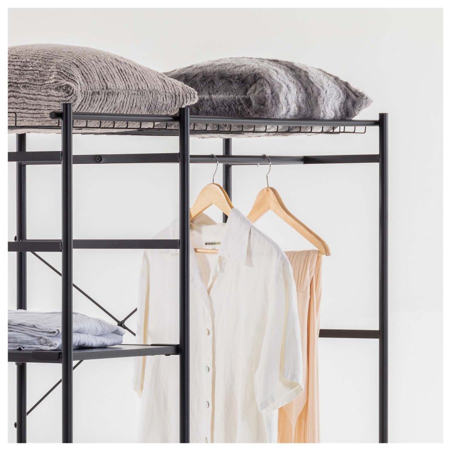 KAVE HOME Storn skab m. hylder og kroge - sort melamin og stl (120x182)