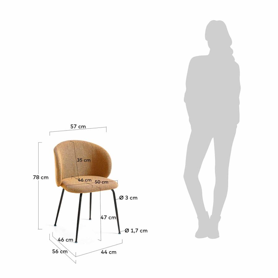 KAVE HOME Minna spisebordsstol - sennepsgul stof og metal