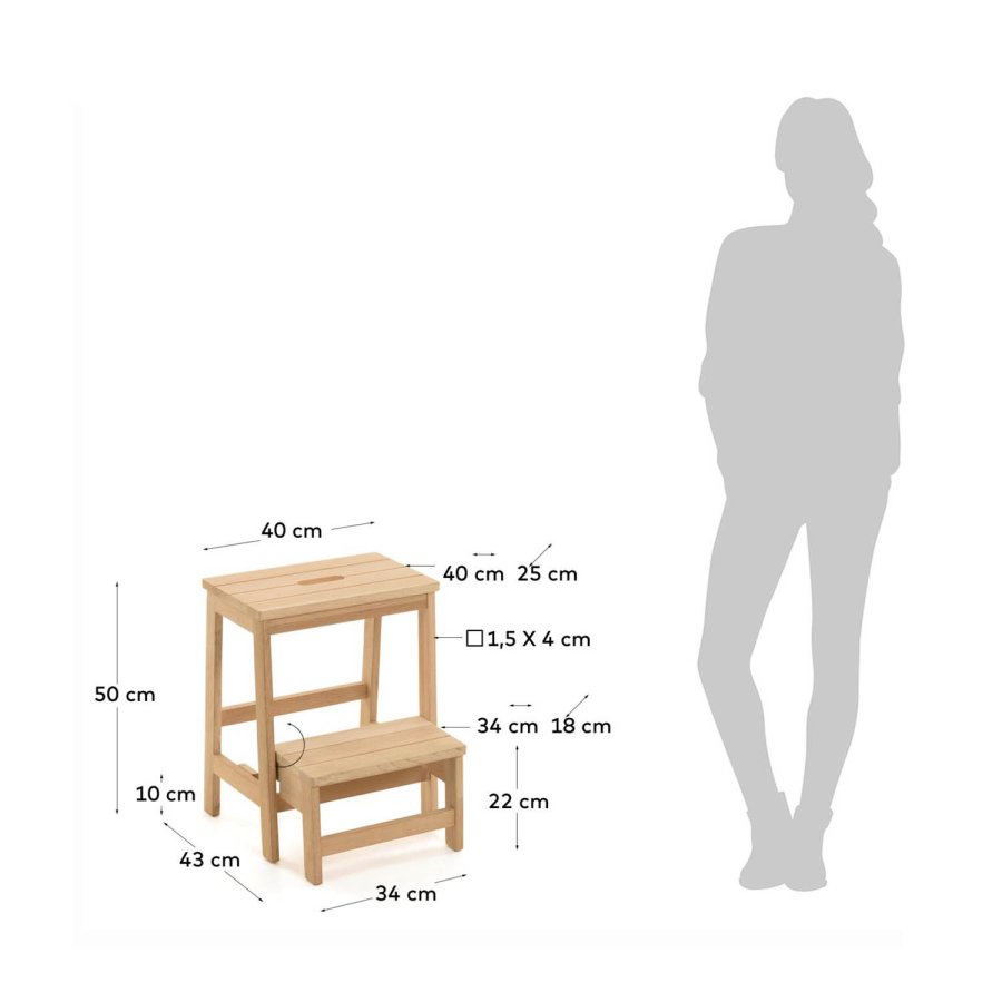 KAVE HOME rektangulr Nell fodskammel m. trin - natur birketr