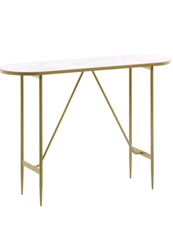 KAVE HOME oval Elisenda konsolbord - hvid glas og guld stl (110x35)