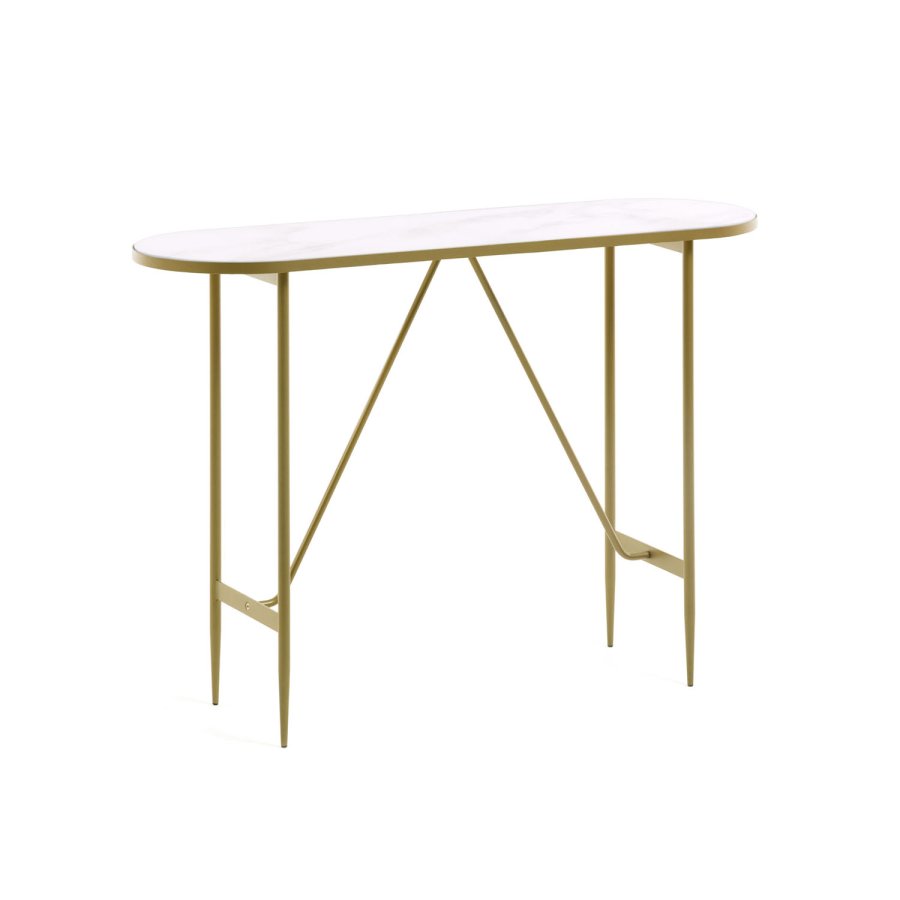 KAVE HOME oval Elisenda konsolbord - hvid glas og guld stl (110x35)