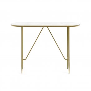 KAVE HOME oval Elisenda konsolbord - hvid glas og guld stl (110x35)