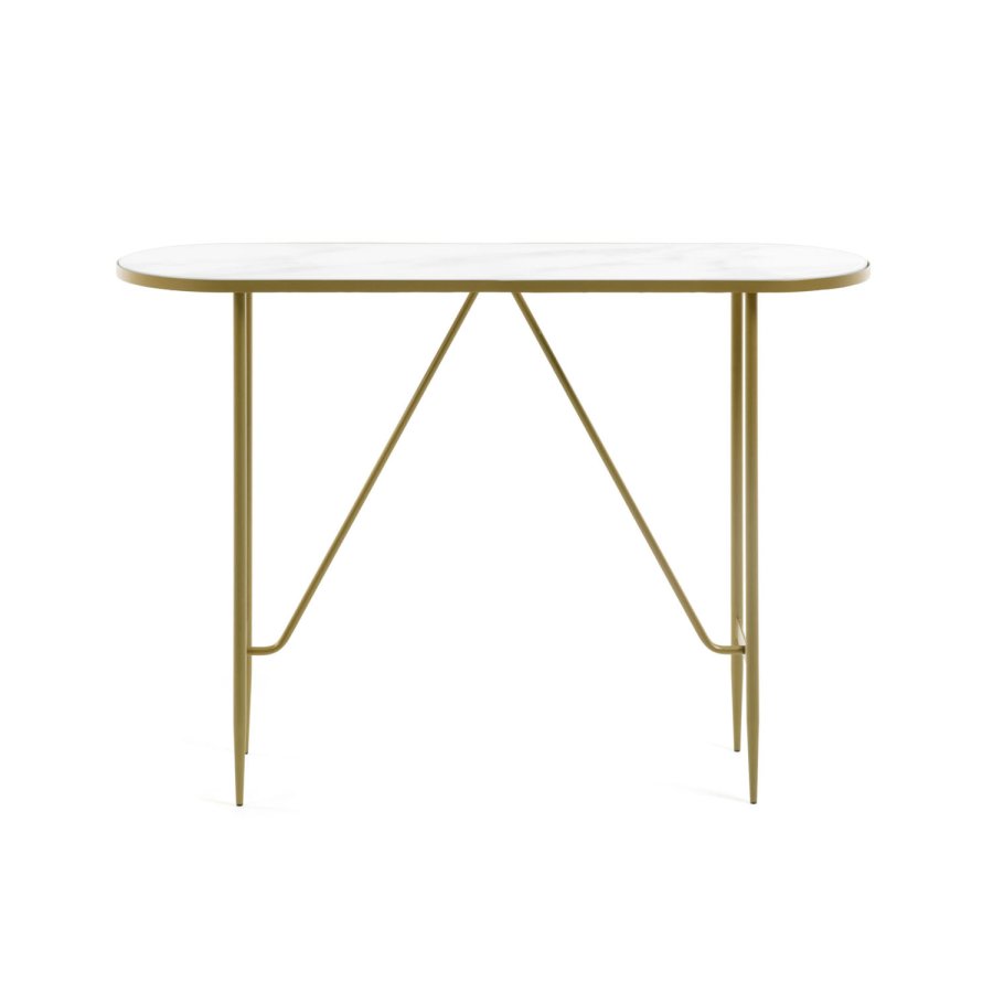 KAVE HOME oval Elisenda konsolbord - hvid glas og guld stl (110x35)