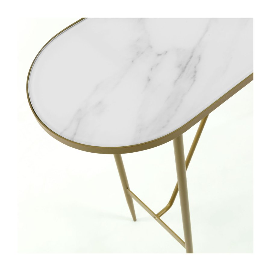 KAVE HOME oval Elisenda konsolbord - hvid glas og guld stl (110x35)