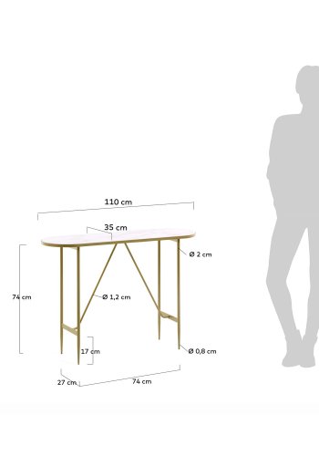 KAVE HOME oval Elisenda konsolbord - hvid glas og guld stl (110x35)