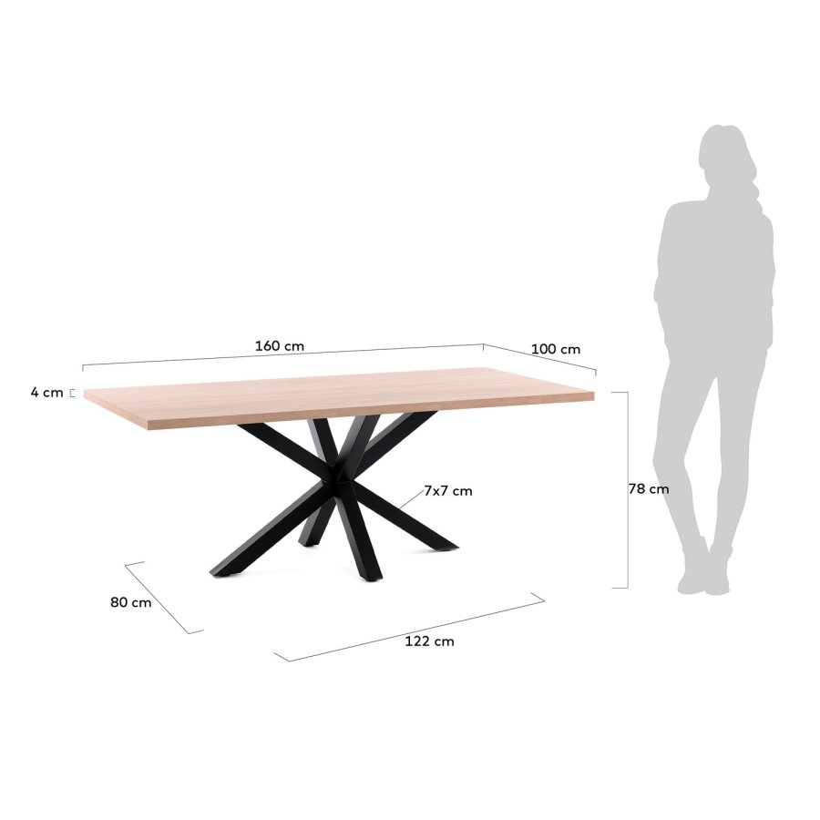 KAVE HOME rektangulr Arya spisebord - natur melamin og sort stl (160x100) 