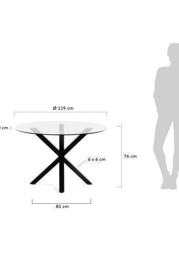 KAVE HOME rund Arya spisebord - klar glas og sort stl (119)
