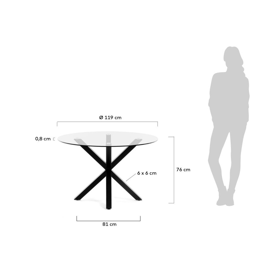 KAVE HOME rund Arya spisebord - klar glas og sort stl (119)