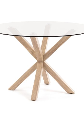 KAVE HOME rund Arya spisebord - klar glas og natur stl (119)