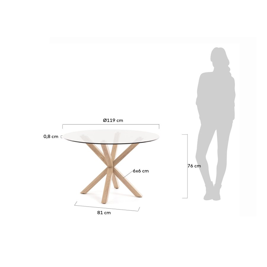KAVE HOME rund Arya spisebord - klar glas og natur stl (119)