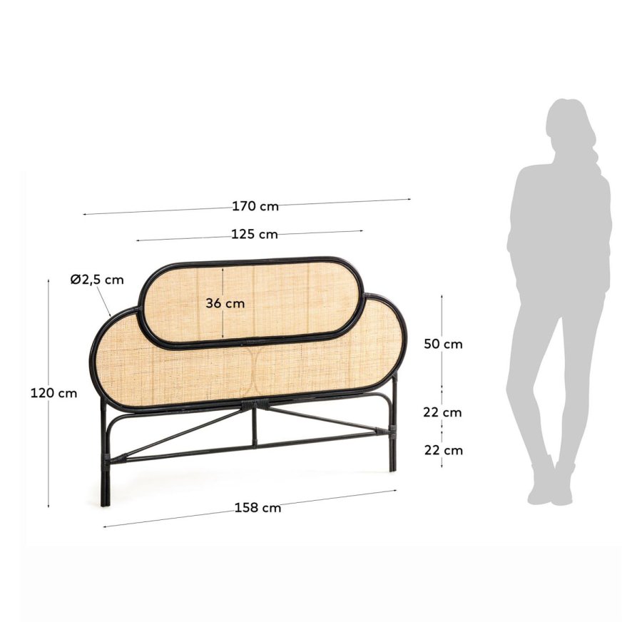 KAVE HOME rektangulr Black Lalita hovedgavl - natur og sort naturfiber (120x170)