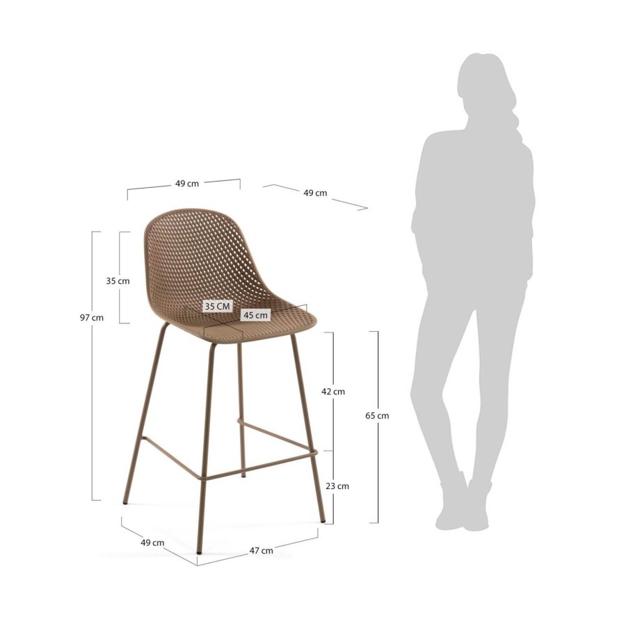 KAVE HOME Quinby barstol m. rygln og fodsttte - beige plast og metal