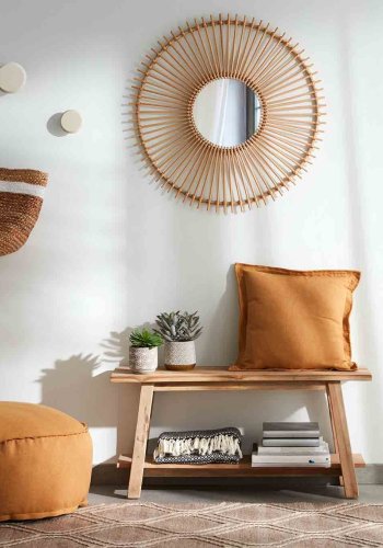 KAVE HOME rektangulr Safara bnk, m. hylde - natur genbrugs teaktr (100x32)