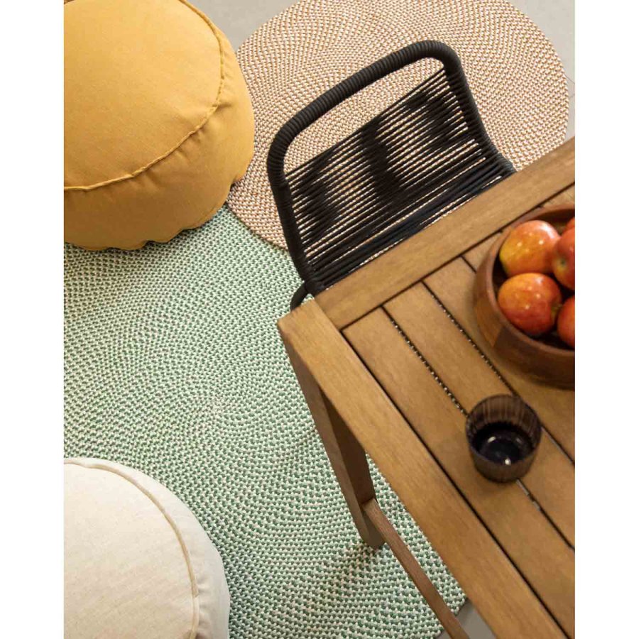 KAVE HOME Black Glenville barstol til haven, m. rygln og fodsttte - sort reb og stl (100cm)