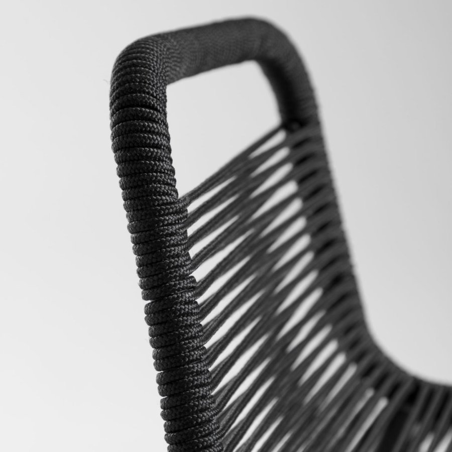 KAVE HOME Black Glenville barstol til haven, m. rygln og fodsttte - sort reb og stl (100cm)