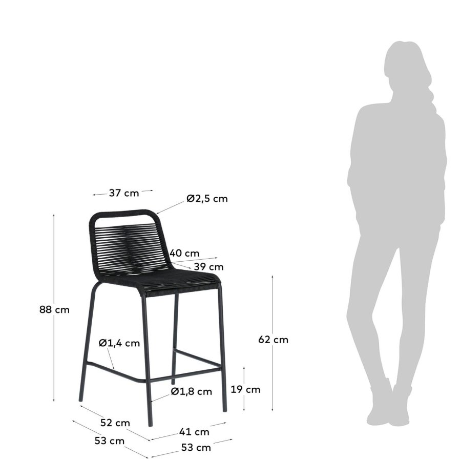 KAVE HOME Black Glenville barstol til haven, m. rygln og fodsttte - stl (88cm)