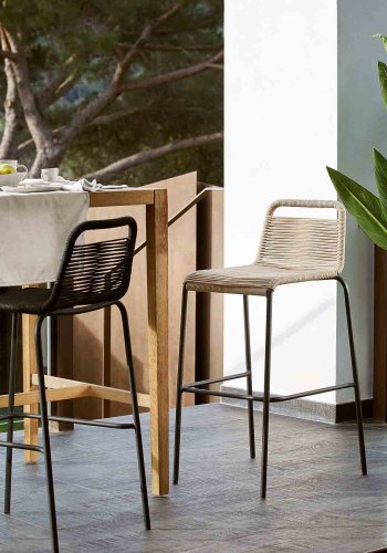 KAVE HOME Beige Glenville barstol til haven, m. rygln og fodsttte - stl (88cm)