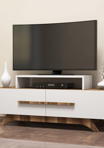 NORDVÄRK Rose TV-bord, m. 2 lger - valnd og hvid melamin (145x36,8)