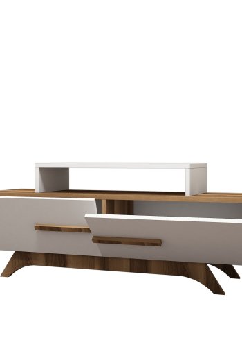 NORDVÄRK Rose TV-bord, m. 2 lger - valnd og hvid melamin (145x36,8)