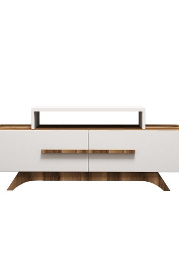 NORDVÄRK Rose TV-bord, m. 2 lger - valnd og hvid melamin (145x36,8)