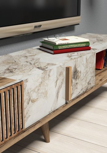 NORDVÄRK Milan TV-bord og vghylde - valnd/hvid marmorlook melamin (st med 2)