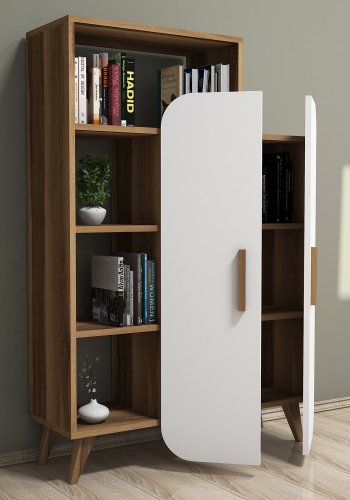 FUNZI LIVING Form bogreol, m. 2 lger og 5 hylder - valnd og hvid melamin