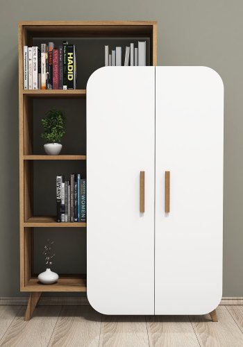 FUNZI LIVING Form bogreol, m. 2 lger og 5 hylder - valnd og hvid melamin