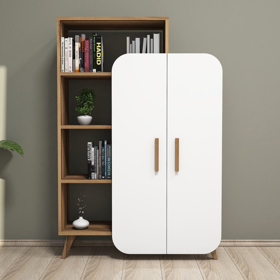 FUNZI LIVING Form bogreol, m. 2 lger og 5 hylder - valnd og hvid melamin