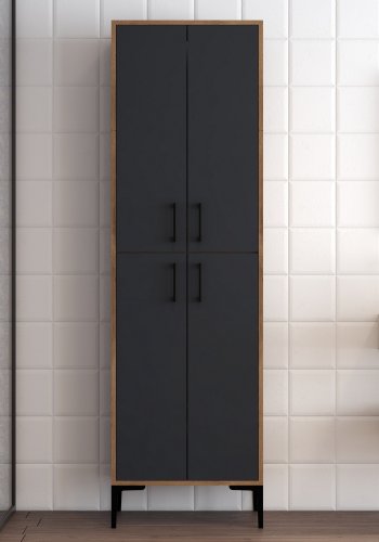 FUNZI LIVING Berlin A skab, m. 4 lger, og 5 hylder - antracitgr/valnd melamin og metal