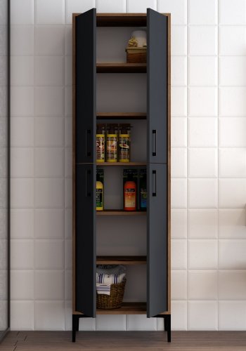 FUNZI LIVING Berlin A skab, m. 4 lger, og 5 hylder - antracitgr/valnd melamin og metal