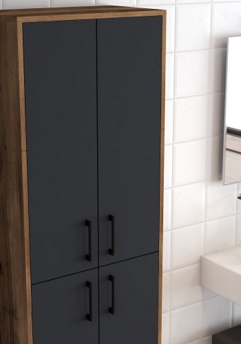 FUNZI LIVING Berlin A skab, m. 4 lger, og 5 hylder - antracitgr/valnd melamin og metal