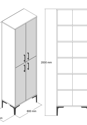 FUNZI LIVING Berlin A skab, m. 4 lger, og 5 hylder - antracitgr/valnd melamin og metal