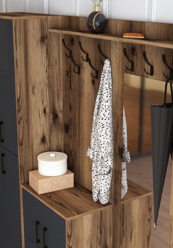 FUNZI LIVING Berlin ABC entrést, m. spejl, 8 knager, 8 lger, 7 hylder - valnd/antracit melamin