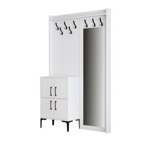 FUNZI LIVING Berlin BC entrést, m. spejl, 8 knager, 2 lger, 2 hylder - hvid melamin og metal