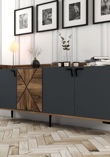 NORDVÄRK Venedik konsolbord, m. 4 lger og 2 hylder - valnd/antracitgr melamin og metal (180x35)