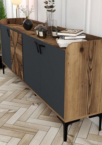 NORDVÄRK Venedik konsolbord, m. 4 lger og 2 hylder - valnd/antracitgr melamin og metal (180x35)