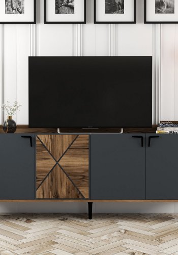 NORDVÄRK Venedik konsolbord, m. 4 lger og 2 hylder - valnd/antracitgr melamin og metal (180x35)