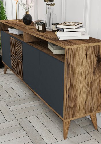 NORDVÄRK Milan konsolbord, m. 4 lger, 2 hylder, 2 rum - valnd/antracitgr melamin, plast (180x35)