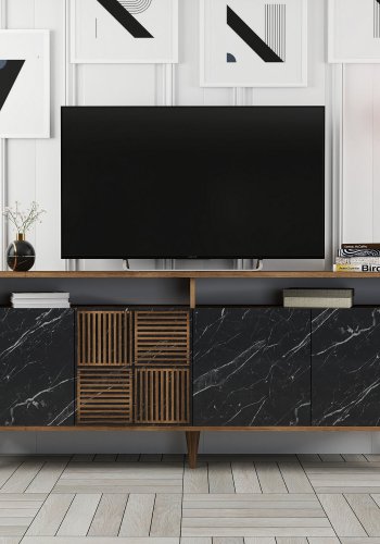 NORDVÄRK Milan konsolbord, m. 4 lger, 2 hylder, 2 rum - valnd/sort melamin og plast (180x35)