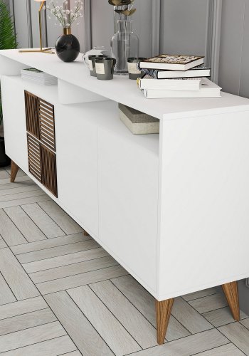 NORDVÄRK Milan konsolbord, m. 4 lger, 2 hylder, 2 rum - hvid melamin og plast (180x35)