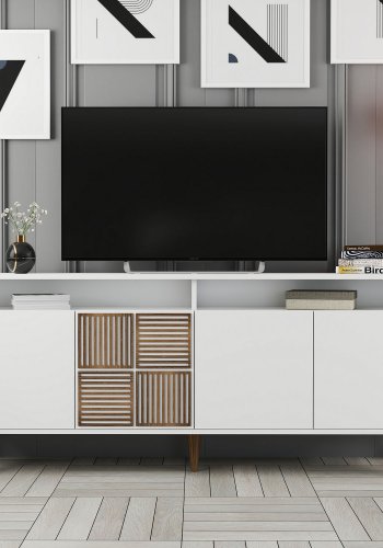 NORDVÄRK Milan konsolbord, m. 4 lger, 2 hylder, 2 rum - hvid melamin og plast (180x35)