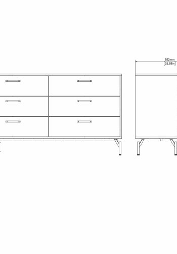 TVILUM Dana dobbeltkommode med 6 skuffer, mat sort, 138,7 x 39,8 x 76,6 cm