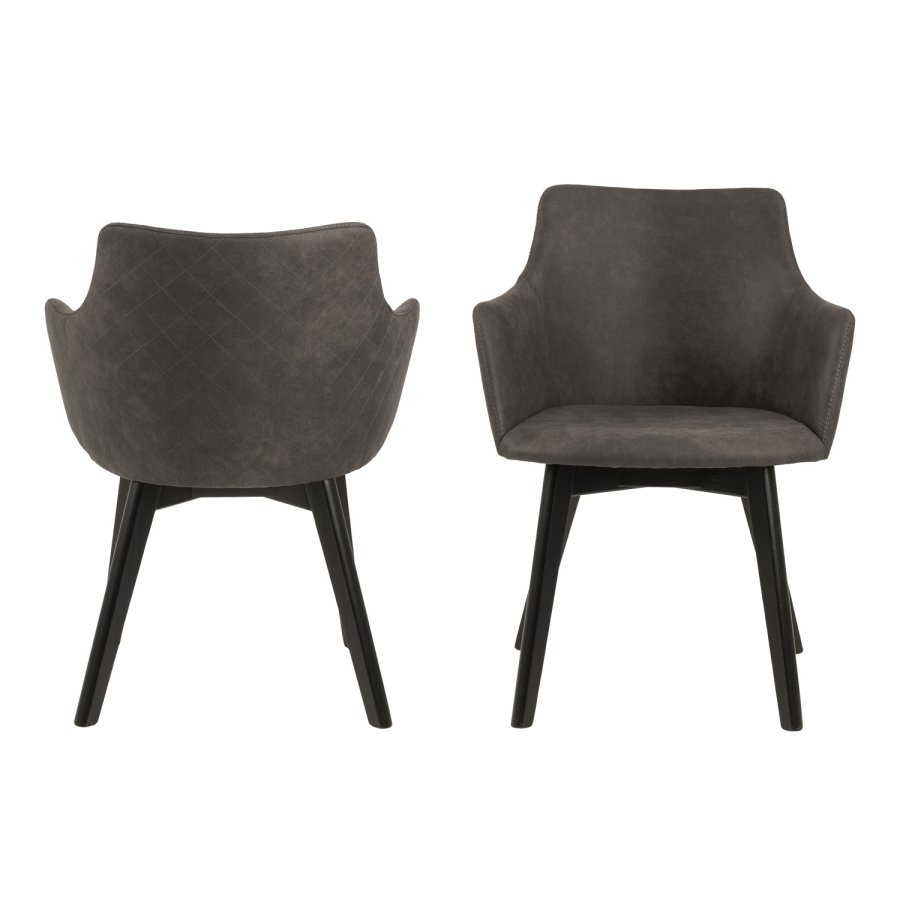 ACT NORDIC Bella spisebordsstol m. armln - antracitgr stof og sort egetr