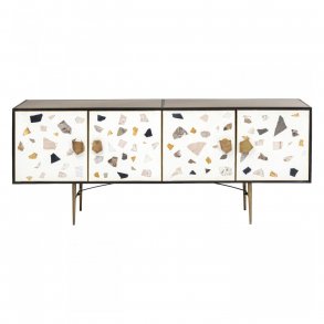 KARE DESIGN rektangulr Terrazzo sknk, m. 4 lger - multifarvet terrazzo og messing stl