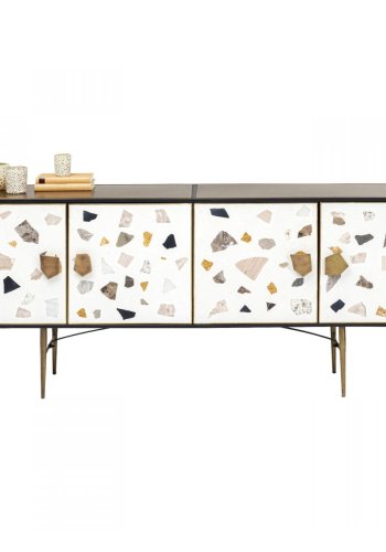 KARE DESIGN rektangulr Terrazzo sknk, m. 4 lger - multifarvet terrazzo og messing stl