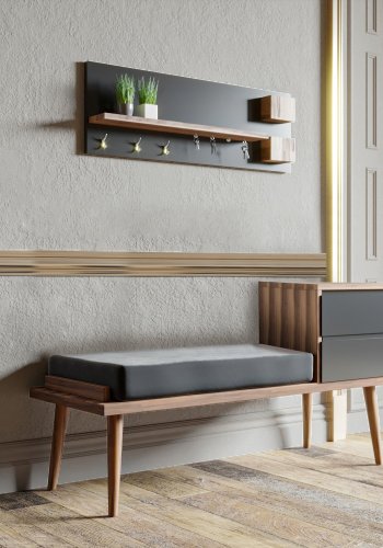 NORDVÄRK Hamra entrést, m. knagerkke, bnk, 2 skuffer, - valnddefarvet og antracitgr melamin