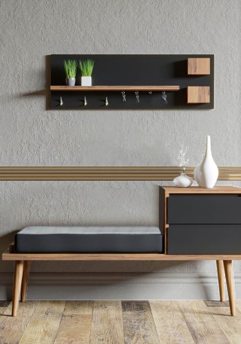 NORDVÄRK Hamra entrést, m. knagerkke, bnk, 2 skuffer, - valnddefarvet og antracitgr melamin