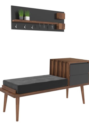 NORDVÄRK Hamra entrést, m. knagerkke, bnk, 2 skuffer, - valnddefarvet og antracitgr melamin